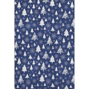 HomeRoots 5' Navy Blue & Ivory Abstract Geometric Area Rug - Washable, UV-Protected, Perfect for High-Traffic Spaces 701842