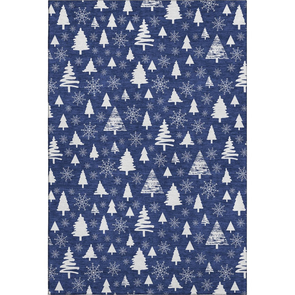 HomeRoots 5' Navy Blue & Ivory Abstract Geometric Area Rug - Washable, UV-Protected, Perfect for High-Traffic Spaces 701842
