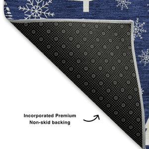 HomeRoots 8' Navy Blue and Ivory Geometric Round Rug - Washable, UV-Protected, Non-Slip for High-Traffic Areas 701843