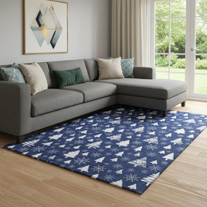 HomeRoots 8' X 10' Navy Blue & Ivory Geometric Area Rug - Washable, UV-Protected, Stylish & Durable Design 701844