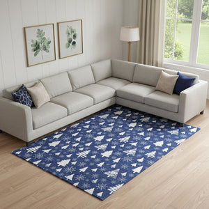 HomeRoots 9' X 12' Navy Blue & Ivory Abstract Area Rug - Stylish, Washable, UV-Protected for High Traffic Areas 701845