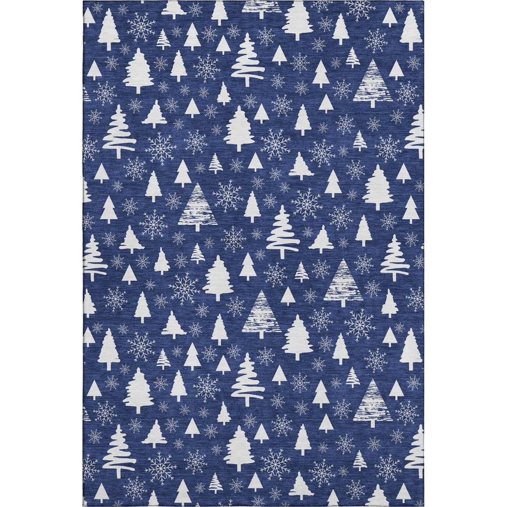 HomeRoots 9' X 12' Navy Blue & Ivory Abstract Area Rug - Stylish, Washable, UV-Protected for High Traffic Areas 701845