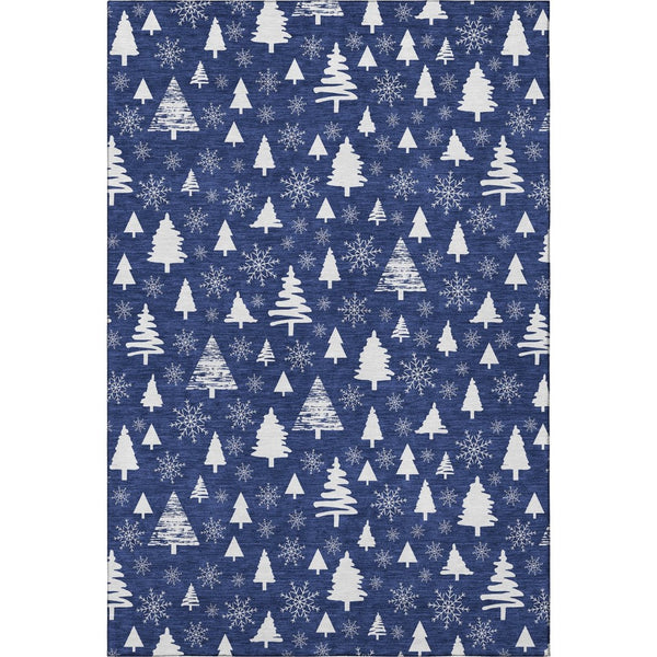 HomeRoots 10' X 14' Navy Blue Abstract Geometric Area Rug - Washable, UV-Protected, Stylish for Indoor/Outdoor Use 701846