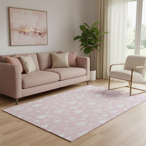 HomeRoots 5' X 8' Pink & Ivory Abstract Geometric Washable Area Rug - UV Protected, Non-Slip, Durable Design 701848