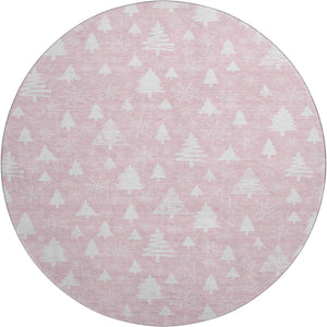 HomeRoots 8' Pink and Ivory Washable Round Rug with Abstract Geometric Design, UV Protection & Non-Slip Backing 701849