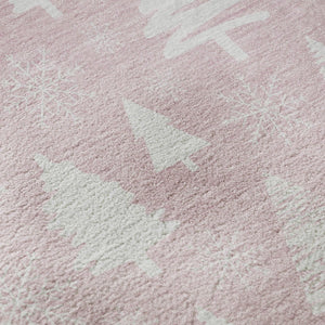 HomeRoots 8' Pink and Ivory Washable Round Rug with Abstract Geometric Design, UV Protection & Non-Slip Backing 701849