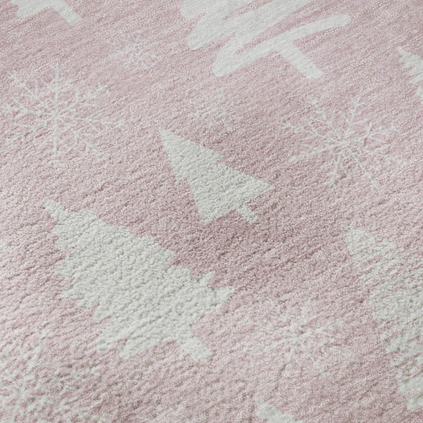 HomeRoots 8' Pink and Ivory Washable Round Rug with Abstract Geometric Design, UV Protection & Non-Slip Backing 701849