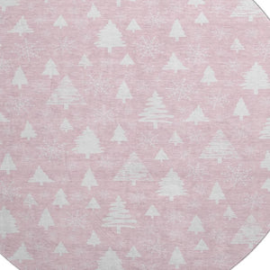 HomeRoots 8' Pink and Ivory Washable Round Rug with Abstract Geometric Design, UV Protection & Non-Slip Backing 701849