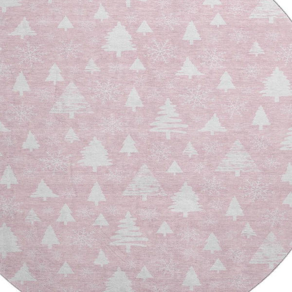 HomeRoots 8' Pink and Ivory Washable Round Rug with Abstract Geometric Design, UV Protection & Non-Slip Backing 701849