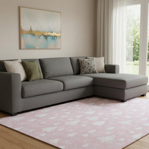 HomeRoots 8' X 10' Pink and Ivory Abstract Geometric Area Rug - Washable, UV-Protected, Stylish & Durable! 701850
