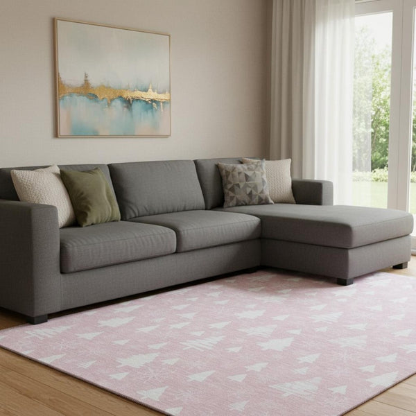 HomeRoots 8' X 10' Pink and Ivory Abstract Geometric Area Rug - Washable, UV-Protected, Stylish & Durable! 701850