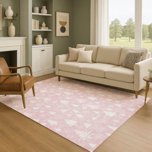 HomeRoots 8' X 10' Pink and Ivory Abstract Geometric Area Rug - Washable, UV-Protected, Stylish & Durable! 701850