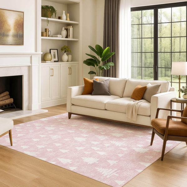 HomeRoots 8' X 10' Pink and Ivory Abstract Geometric Area Rug - Washable, UV-Protected, Stylish & Durable! 701850