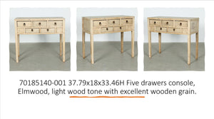 Lilys Vintage Console With Five Drawer Weathered Natural Approx. 35-50 Inches Wide 7018-5