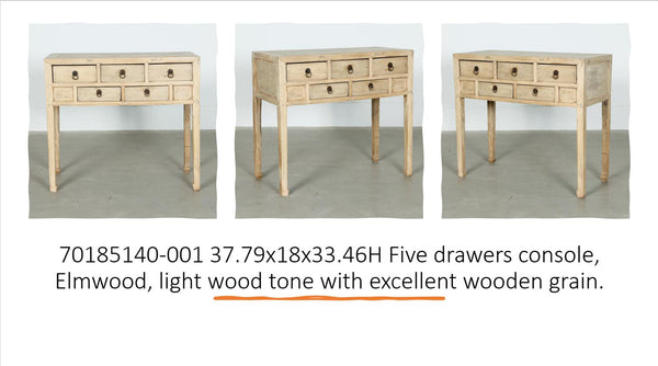 Lilys Vintage Console With Five Drawer Weathered Natural Approx. 35-50 Inches Wide 7018-5