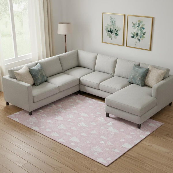 HomeRoots 9' X 12' Pink and Ivory Abstract Geometric Area Rug - Washable, UV Protected, Non-Slip Design for Homes 701851