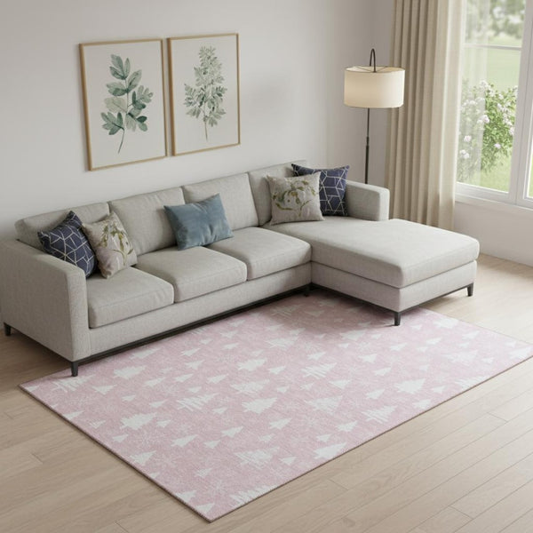 HomeRoots 10' X 14' Pink And Ivory Washable Area Rug - Modern Geometric Design with UV Protection & Durability 701852