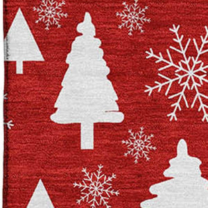 HomeRoots 5' X 8' Red And Ivory Abstract Geometric Washable Area Rug - Stylish, Stain-Resistant & UV-Protected! 701854