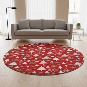 HomeRoots 8' Red And Ivory Abstract Geometric Washable Round Rug - Durable, Stylish, Stain-Resistant Design! 701855