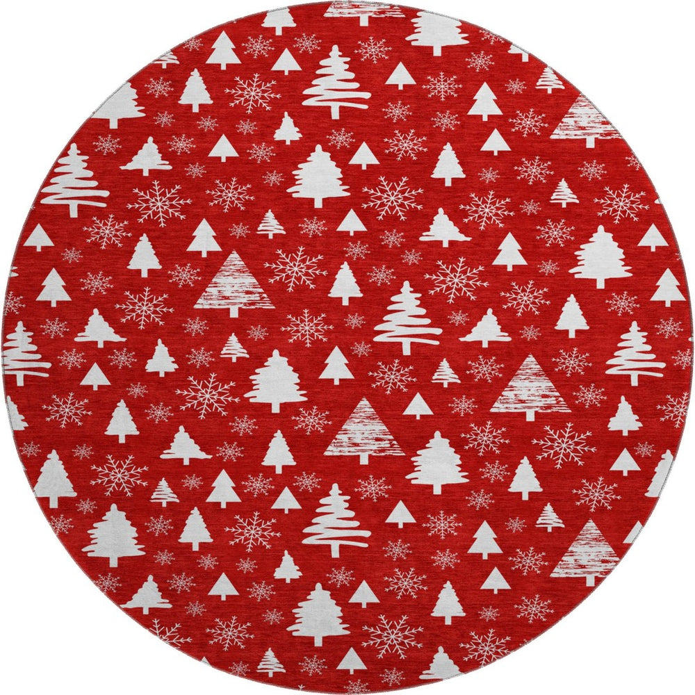 HomeRoots 8' Red And Ivory Abstract Geometric Washable Round Rug - Durable, Stylish, Stain-Resistant Design! 701855