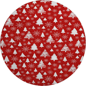 HomeRoots 8' Red And Ivory Abstract Geometric Washable Round Rug - Durable, Stylish, Stain-Resistant Design! 701855