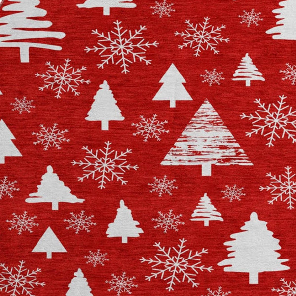 HomeRoots 8' Red And Ivory Abstract Geometric Washable Round Rug - Durable, Stylish, Stain-Resistant Design! 701855