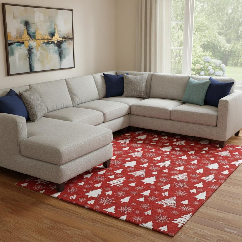 HomeRoots 8' X 10' Red and Ivory Abstract Geometric Area Rug - Durable, Washable, Stain-Resistant with UV Protection 701856