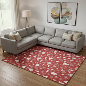HomeRoots 9' X 12' Red and Ivory Abstract Geometric Area Rug - Washable, UV-Protected, Pet-Friendly Design! 701857
