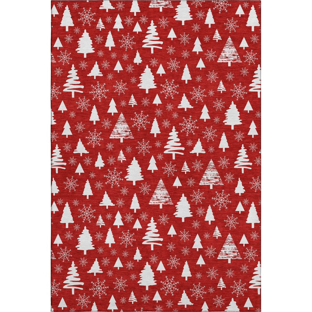 HomeRoots 9' X 12' Red and Ivory Abstract Geometric Area Rug - Washable, UV-Protected, Pet-Friendly Design! 701857