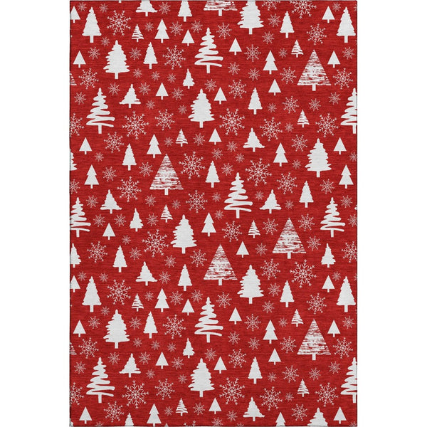 HomeRoots 9' X 12' Red and Ivory Abstract Geometric Area Rug - Washable, UV-Protected, Pet-Friendly Design! 701857