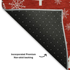 HomeRoots 9' X 12' Red and Ivory Abstract Geometric Area Rug - Washable, UV-Protected, Pet-Friendly Design! 701857