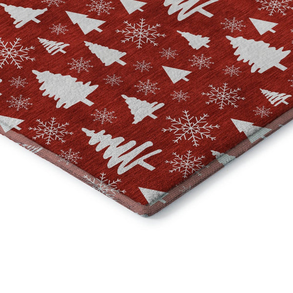HomeRoots 9' X 12' Red and Ivory Abstract Geometric Area Rug - Washable, UV-Protected, Pet-Friendly Design! 701857