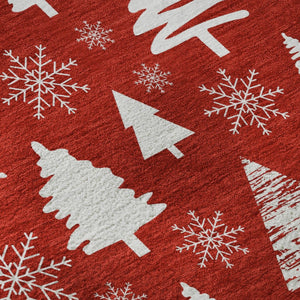 HomeRoots 9' X 12' Red and Ivory Abstract Geometric Area Rug - Washable, UV-Protected, Pet-Friendly Design! 701857