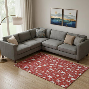 HomeRoots 10' X 14' Red & Ivory Abstract Geometric Area Rug - Washable, UV-Protected, Pet-Friendly Design! 701858
