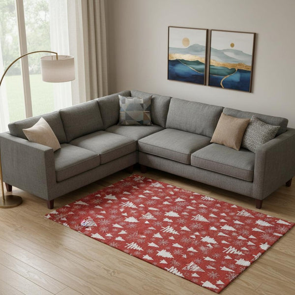 HomeRoots 10' X 14' Red & Ivory Abstract Geometric Area Rug - Washable, UV-Protected, Pet-Friendly Design! 701858