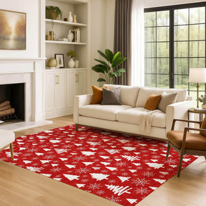 HomeRoots 10' X 14' Red & Ivory Abstract Geometric Area Rug - Washable, UV-Protected, Pet-Friendly Design! 701858