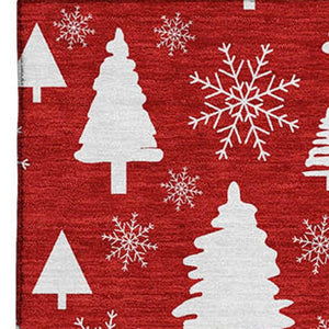 HomeRoots 10' X 14' Red & Ivory Abstract Geometric Area Rug - Washable, UV-Protected, Pet-Friendly Design! 701858