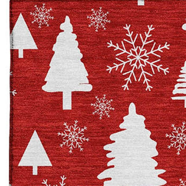 HomeRoots 10' X 14' Red & Ivory Abstract Geometric Area Rug - Washable, UV-Protected, Pet-Friendly Design! 701858