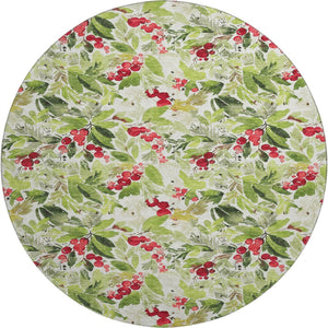 HomeRoots 8' Artichoke Green Red & Ivory Abstract Geometric Washable Round Rug - Durable, UV Protected & Stylish 701861
