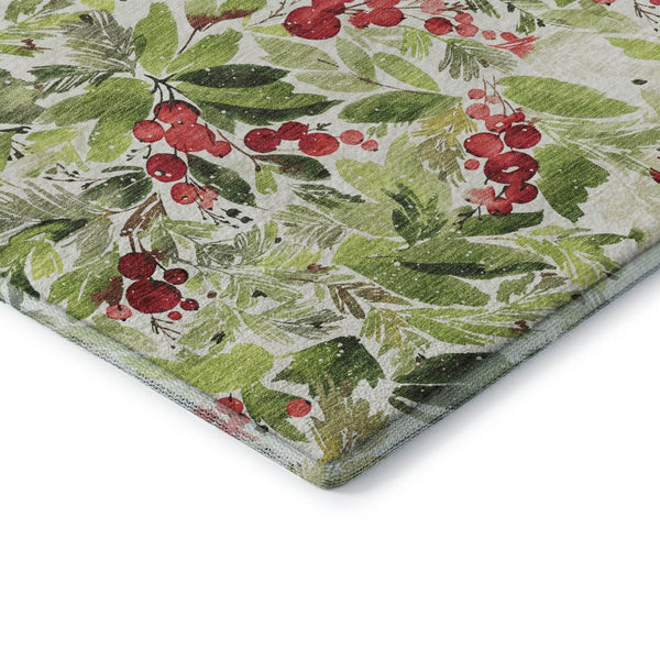 HomeRoots 8' Artichoke Green Red & Ivory Abstract Geometric Washable Round Rug - Durable, UV Protected & Stylish 701861