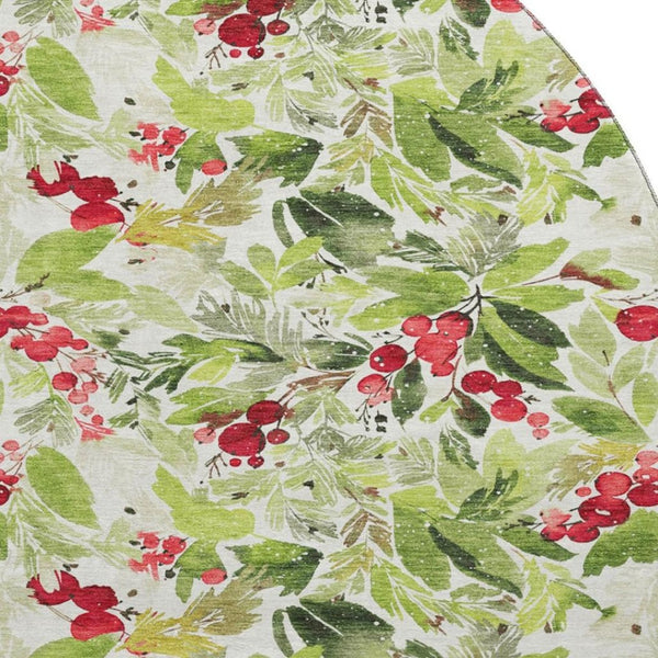 HomeRoots 8' Artichoke Green Red & Ivory Abstract Geometric Washable Round Rug - Durable, UV Protected & Stylish 701861