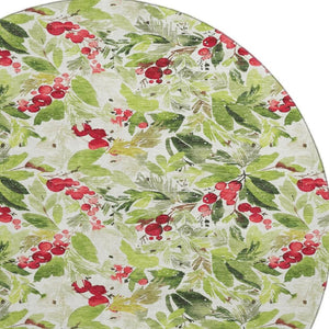 HomeRoots 8' Artichoke Green Red & Ivory Abstract Geometric Washable Round Rug - Durable, UV Protected & Stylish 701861