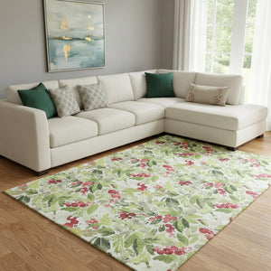 HomeRoots 8' X 10' Abstract Geometric Area Rug in Artichoke Green, Red & Ivory – Washable, UV Protected, Stylish! 701862