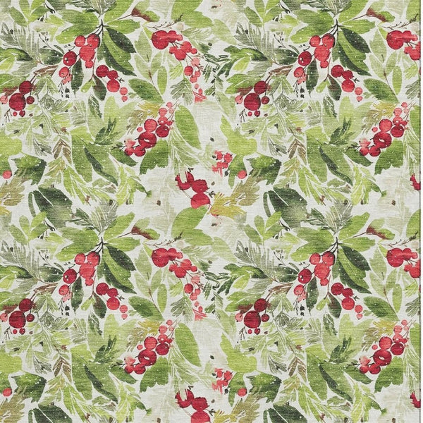 HomeRoots 8' X 10' Abstract Geometric Area Rug in Artichoke Green, Red & Ivory – Washable, UV Protected, Stylish! 701862