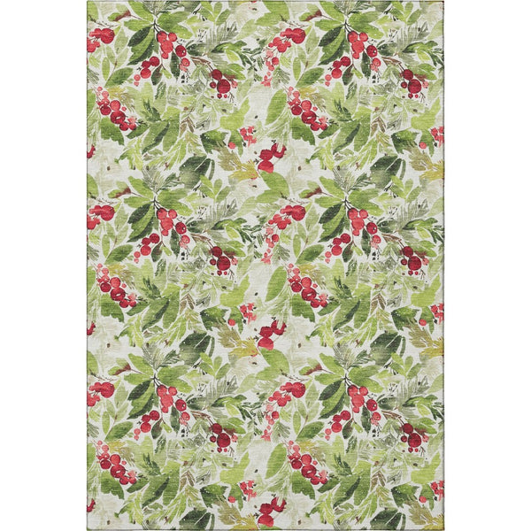 HomeRoots 8' X 10' Abstract Geometric Area Rug in Artichoke Green, Red & Ivory – Washable, UV Protected, Stylish! 701862