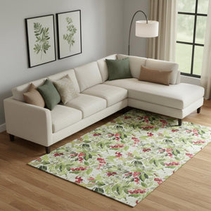 HomeRoots 9' Abstract Geometric Area Rug in Artichoke Green, Red & Ivory - Durable, Washable & UV Protected! 701863