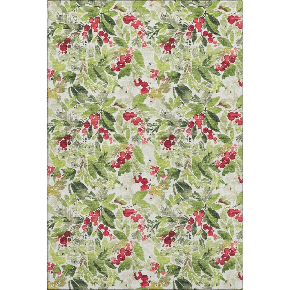 HomeRoots 9' Abstract Geometric Area Rug in Artichoke Green, Red & Ivory - Durable, Washable & UV Protected! 701863