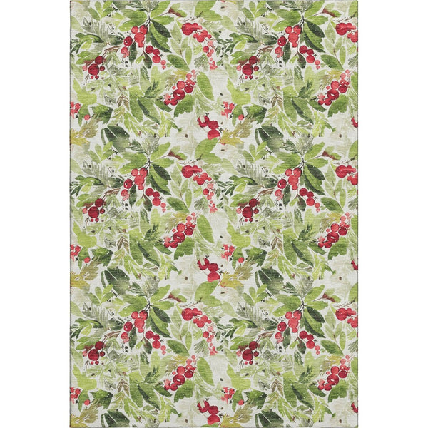 HomeRoots 9' Abstract Geometric Area Rug in Artichoke Green, Red & Ivory - Durable, Washable & UV Protected! 701863