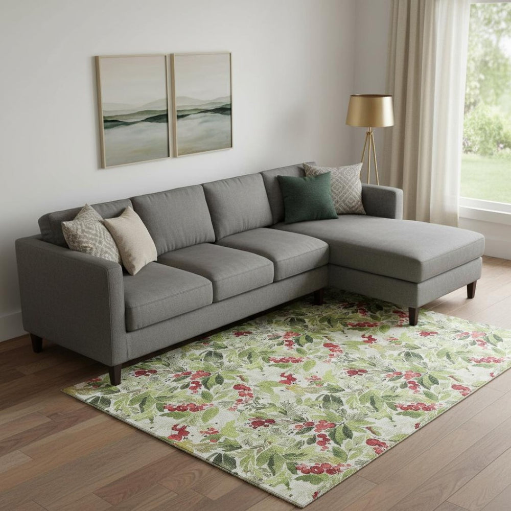 HomeRoots 10' X 14' Artichoke Green Red Ivory Abstract Geometric Area Rug - Washable, UV Protected, Stain Resistant 701864