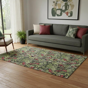 HomeRoots 5' X 8' Abstract Geometric Area Rug in Black, Red & Green - Washable, UV Protected, Kid-Friendly! 701866